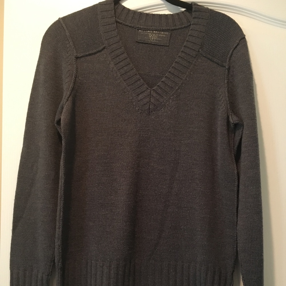 Gray V-Neck Wool Sweater